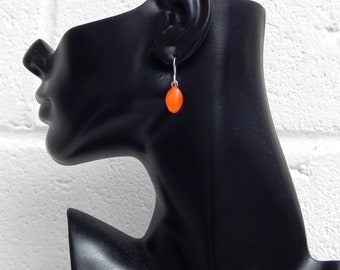 Zesty Orange Fused Glass Dangle Earrings on 925 Sterling Silver Earwires, Bright Orange Art Glass Drop Earrings, Summer Jewellery