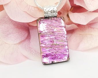 Colgante rosa, joyería de vidrio fusionado, collar de vidrio artístico
