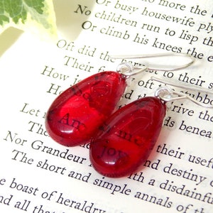 Rich Scarlet Art Glass Drop Earrings on 925 Sterling Silver Wires, Fused Glass Jewellery, Vibrant Red Glass Dangle Earrings, Valentine Gift