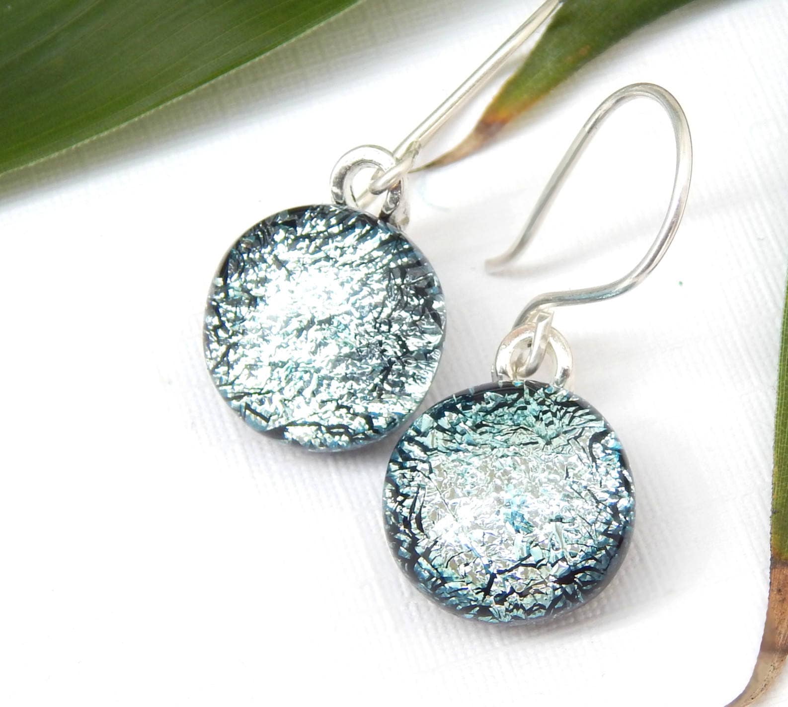 Silver Dichroic Glass Drop Earrings Fused Glass Jewellery Etsy UK