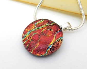 Russet Ripple Dichroic Glass Pendant - Fused Glass Jewelry - Caramel Dichroic Glass Necklace