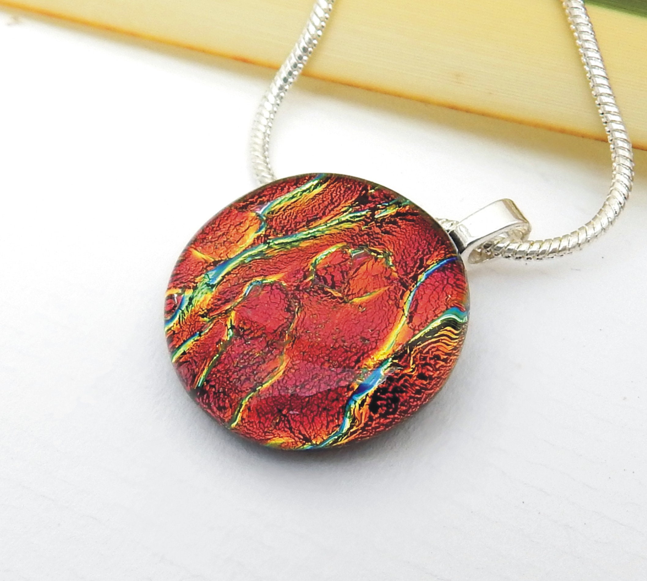 Russet Ripple Dichroic Glass Pendant Fused Glass Jewelry - Etsy Norway