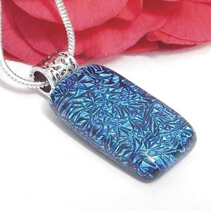 Dark Turquoise Intense Sparkle Dichroic Glass Pendant, Fused Glass Jewellery, Blue Art Glass Necklace