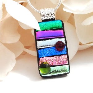 Vibrant Multicolour Dichroic Glass Necklace - Fused Glass Pendant - Mixed Art Glass Jewellery, Summer Jewellery