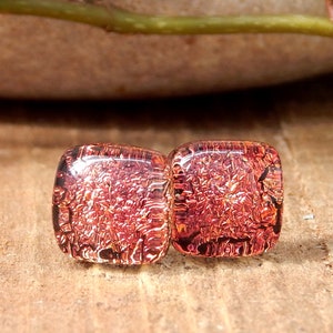 Russet Dichroic Glass Stud Earrings: Square Sterling Silver Posts