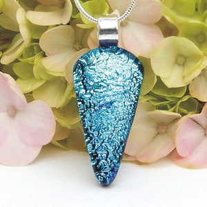 Intense Sky Blue Dichroic Glass Pendant, Fused Glass Necklace, Dichroic Art Glass Jewellery