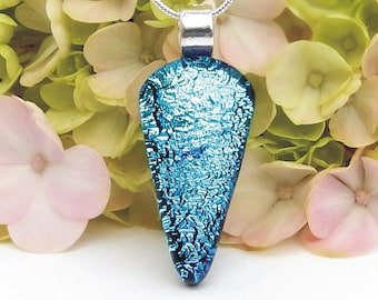 Intense Sky Blue Dichroic Glass Pendant, Fused Glass Necklace, Dichroic Art Glass Jewellery