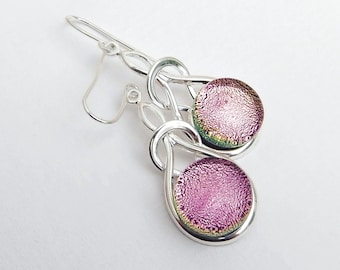 Rosa geschmolzene Glas Knot Design Tropfen Ohrringe, Baby Rosa Kunst Glas baumeln Ohrringe auf 925 Sterling Silber Ohrhaken