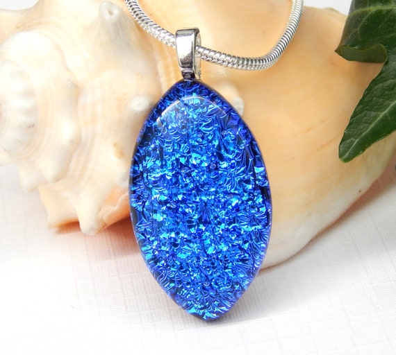 Royal Blue Dichroic Glass Pendant Fused Glass Jewelry True Blue