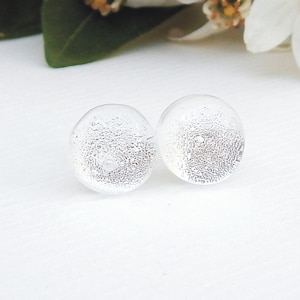 Winter White Dichroic Glass Stud Earrings on 925 Sterling Silver, White and Silver Sparkle Mini Post Earrings