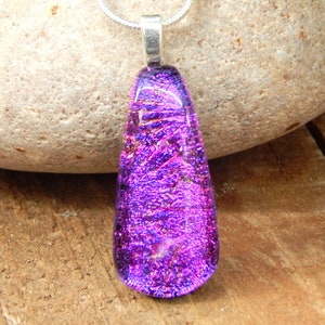 Purple and Pink Dichroic Glass Pendant, Fused Glass Jewelry, Pink and Purple Art Glass Necklace