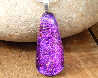 Purple and Pink Dichroic Glass Pendant, Fused Glass Jewelry, Pink and Purple Art Glass Necklace