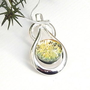 Champagne Dichroic Pendant - Fused Glass Jewelry - Golden Art Glass Knot Pendant