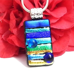 Vibrant Multicolour Dichroic Glass Necklace - Fused Glass Pendant - Mixed Art Glass Jewellery, Summer Jewellery