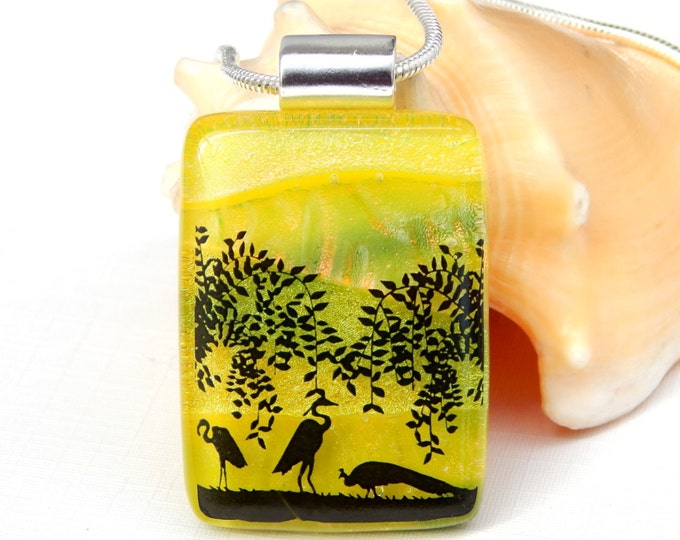 Birdlife Jewelry Fused Glass Pendant Dichroic Glass Etsy