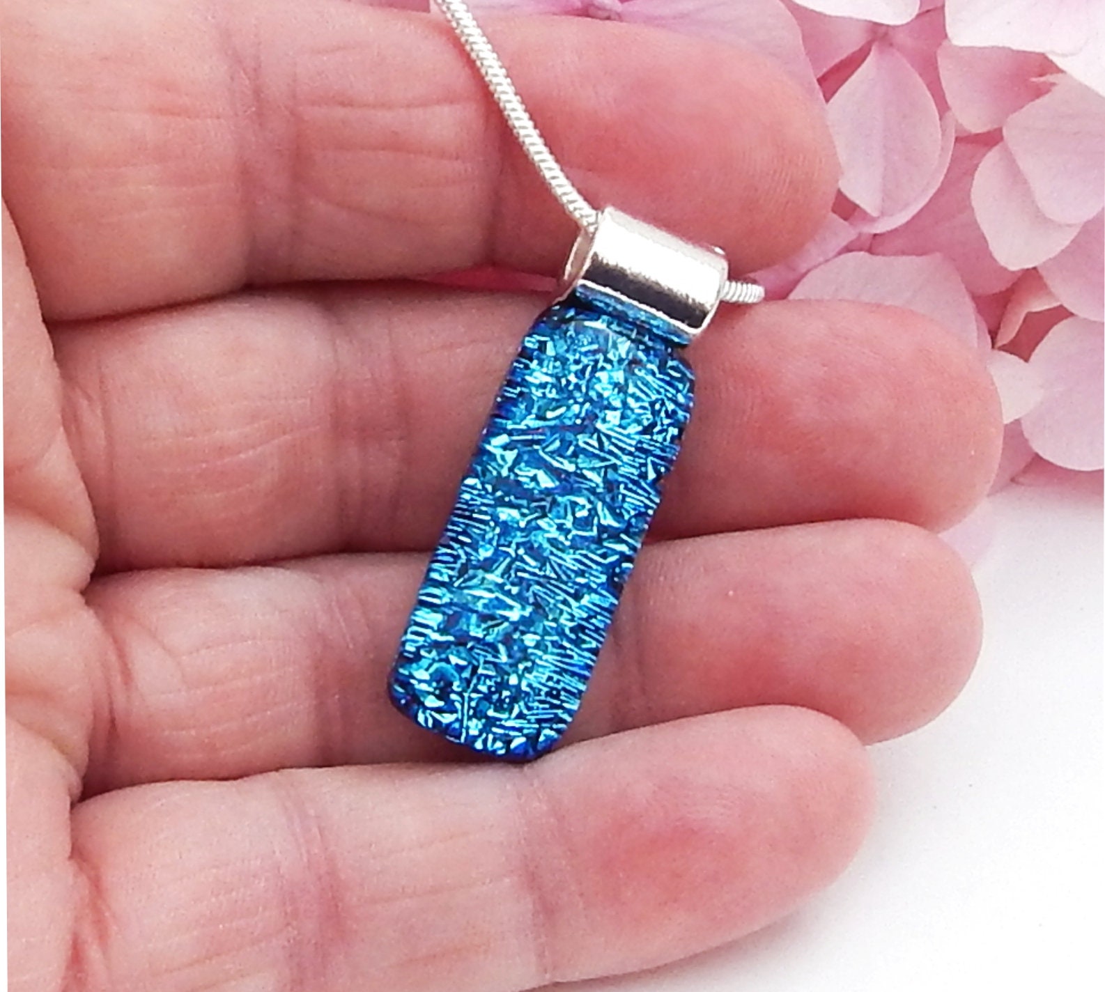 Blue Intense Sparkle Dichroic Glass Pendant Fused Glass Jewelry