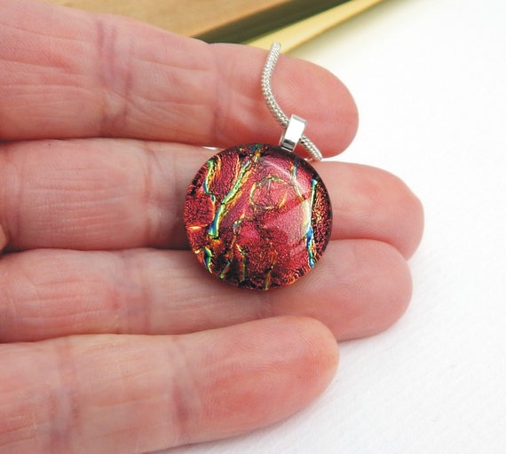 Russet Ripple Dichroic Glass Pendant Fused Glass Jewelry Caramel