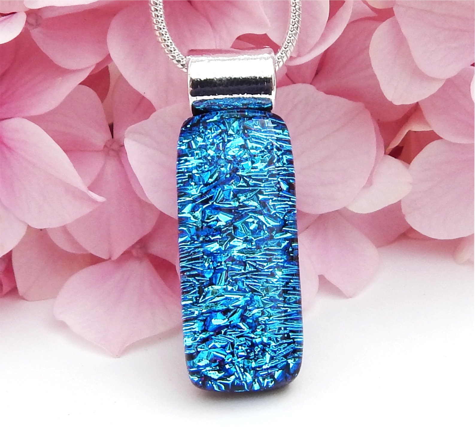Blue Intense Sparkle Dichroic Glass Pendant Fused Glass Jewelry