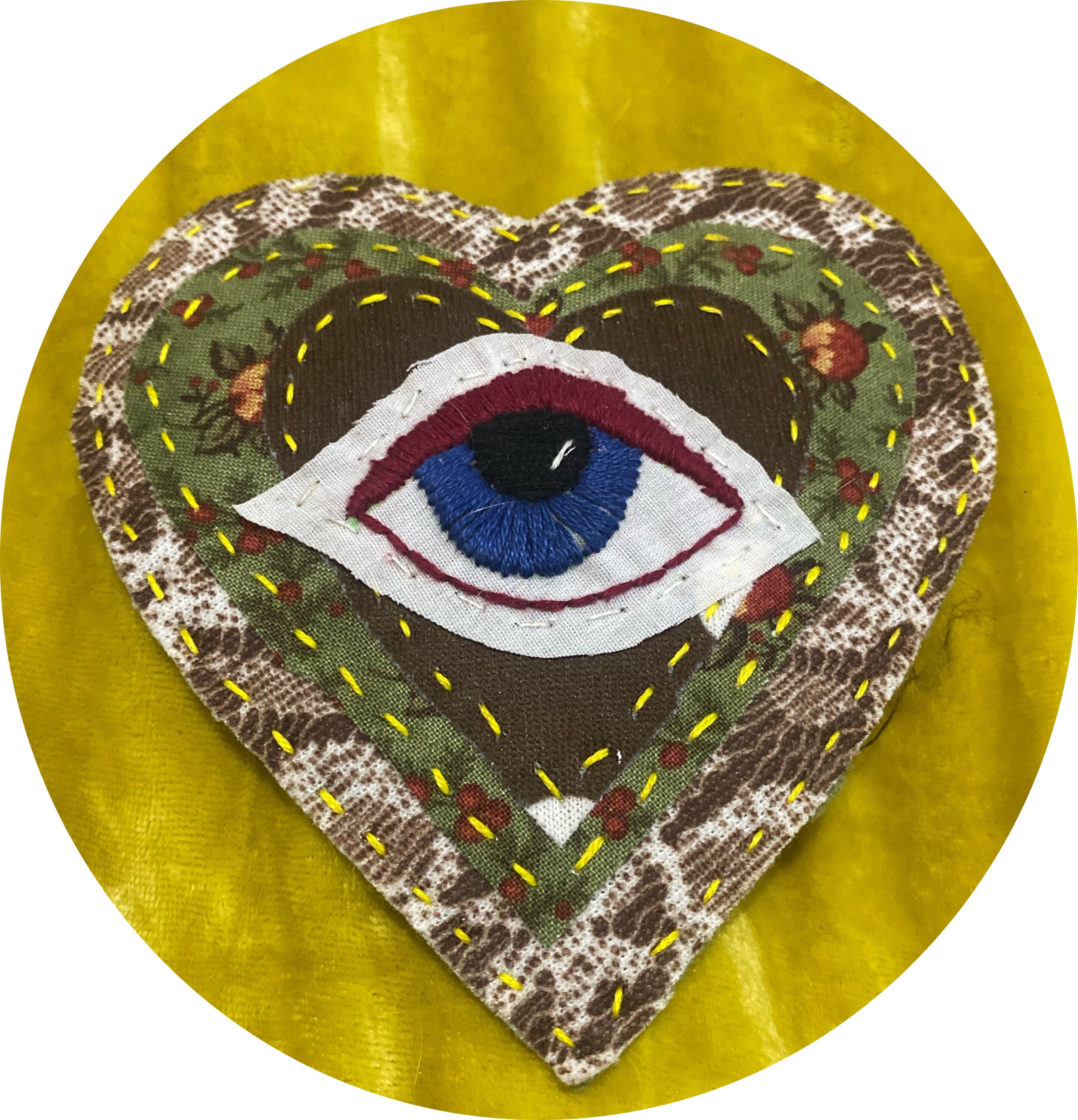 HAND EMBROIDERED PATCH. Brown and Green Heart Shaped Sew On Etsy