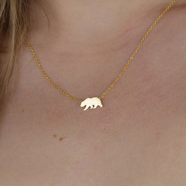 Tiny Gold Plated California Bear Necklace, Minimal Charm Necklaces, Chainmaille Charm Necklaces, Holiday Gifts,Friendship ,Fast Shipping