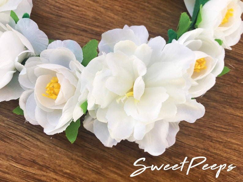 Large White Ribbon Flower Crown Romantic Flower Crown Etsy