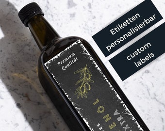 custom olive labels for olive oil bottles in retro chalkboard design personalized with your text