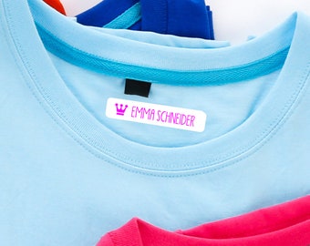 personalised iron-on name labels for clothes crown 7 colors 50 x 10 mm