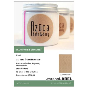 Verpackung  deutsch braune Kraftpapier Etiketten rund 40 mm fuer Logo Etiketten auf Kosmetik-Tiegel.
