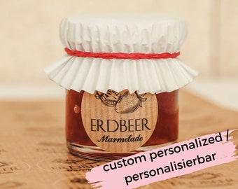 Strawberry jam labels, round retro mason jar stickers personalized with your text