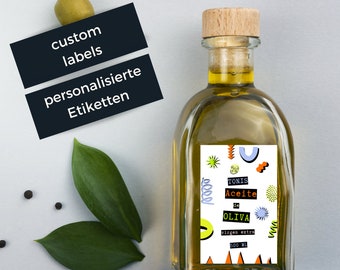 custom vinegar, oil labels or liqueur labels for bottles personalized 55 x 85 mm with your text