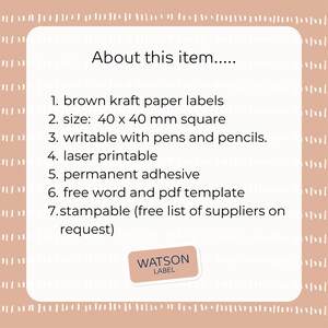 brown square kraft labels 40 x 40 mm for gift stickers, candle labels or canning labels image 7