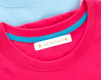 personalised iron-on name labels for clothing with orange stars