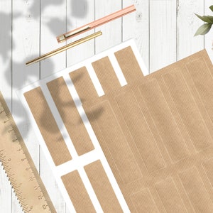 Etiquetas kraft marrones 30 x 130 mm para botellas y tarros.