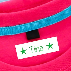 Gepersonaliseerde instrijklabels met naammotief ster in 7 kleuren
