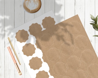 flower shaped kraft labels 60 mm on A4 sheets