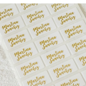 Gold Etiketten, Namensaufkleber mit Golddruck, Namens Aufkleber aus Goldfolie, Etiketten personalisiert im Metallic Look