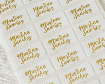 Gouden etiketten, naamstickers met goudopdruk, naamstickers van bladgoud, etiketten gepersonaliseerd in metallic look