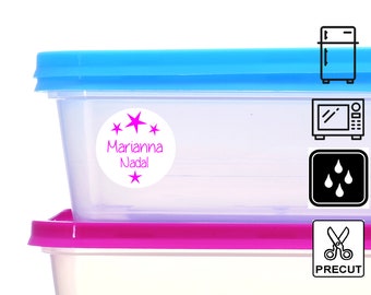 50 Mini Namensaufkleber rund pink mit Sternen 25 mm