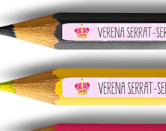 50 wasserfeste Stifteaufkleber mit Krone 48 x 6 mm, Namens Aufkleber für eine Prinzessin, Etiketten personalisiert mit Namen