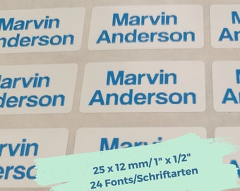 dishwasher-safe labels, small dishwasher-proof name labels, waterproof blue name label stickers