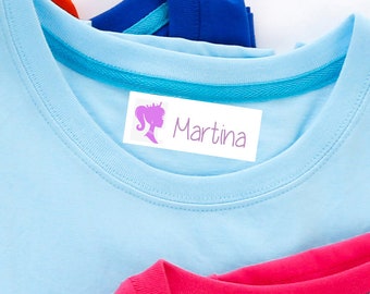 100 iron-on name labels for clothes with princess in 7 colors
