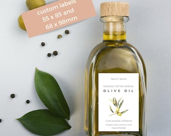 custom olive oil labels for olive oil bottles, personalized sticker for oil with your name, in two sizes