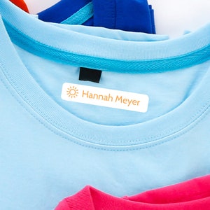 personalised iron-on name labels for clothing with sun orange image 1