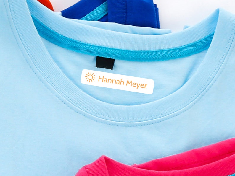 personalised iron-on name labels for clothing with sun orange image 1