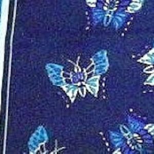 Paco Rabanne 'La Nuit' perfume scarf, butterflies design, vintage. Shades of blue, black & white. c1980's. image 2