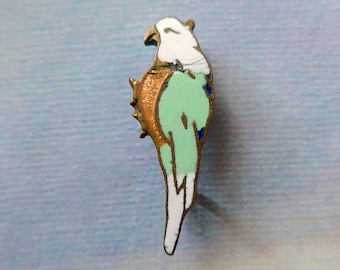 Budgie bird badge, antique/vintage.  A realistic budgie, champleve enamel, there is some damage to the enamel.