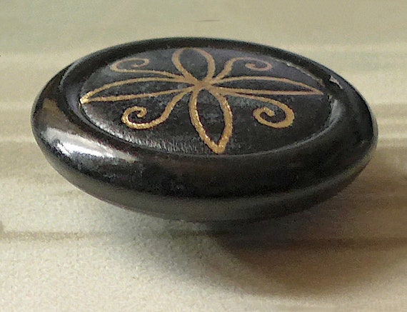 Leather Button, Black, Gold Embossed, Vintage. Black Leather Leather Button, Black, Gold Embossed, Vintage. Black Leather