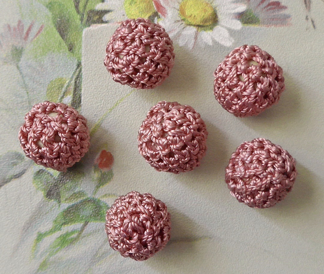 Crochet Ball Buttons a Set of 6 Vintage. Dusky Pink Balls a Etsy