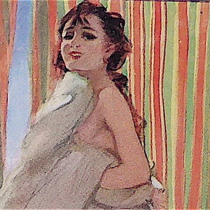 Glamour pocztówka, ilustracja, vintage. Wyzywająca dama susząca się, „Taking my annual”, stempel pocztowy Teignmouth, 1922. Artistique,