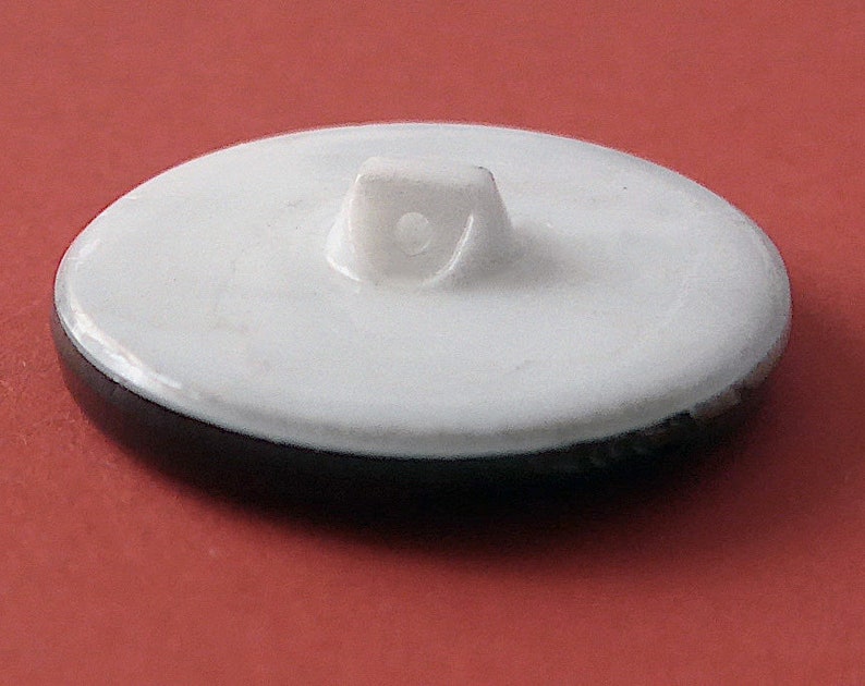 vintage Glass button 2 hole reverse White pressed glass with black paint trim c1950/'s.